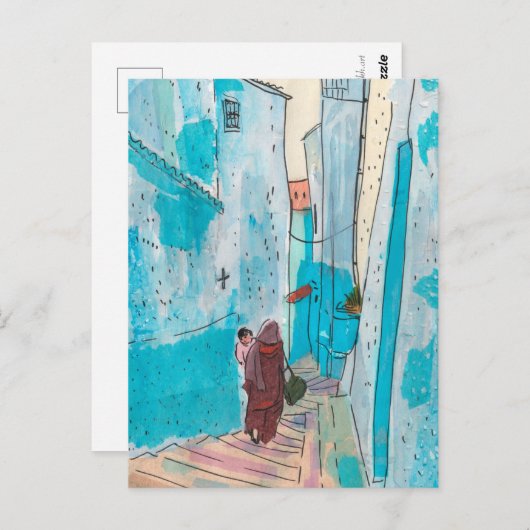 通りのチェフチャウエンモロッコ紙コラージスケッチ ポストカード (正面/裏面)