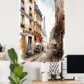 通りのパリ水彩画ポスターアート ポスター (ホームオフィス)