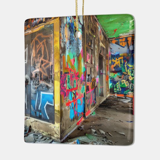 通りアート放棄建物 パーソナライズされた セラミックオーナメント (左)