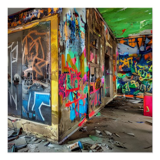 通りアート放棄建物 パーソナライズされた ポスター (正面)