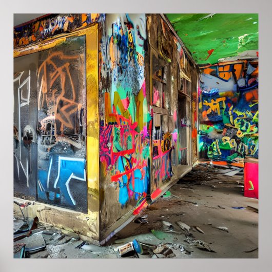 通りアート放棄建物 パーソナライズされた ポスター (正面)
