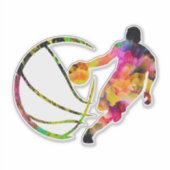 通りアールバスケットカラフルシルエットバスケットボール シール (正面)