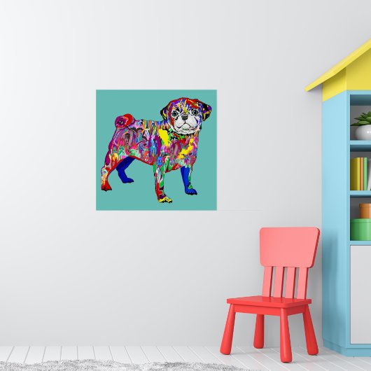 通りカラフルスタイルパグ犬 ポスター (子ども部屋1)