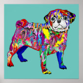 通りカラフルスタイルパグ犬 ポスター (正面)