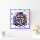 通りクールのパーティーシーンを楽しん鮮やかでいる猫 スクエア壁時計 (ホーム)