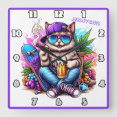 通りクールのパーティーシーンを楽しん鮮やかでいる猫 スクエア壁時計 (正面)