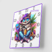 通りクールのパーティーシーンを楽しん鮮やかでいる猫 スクエア壁時計 (傾斜)