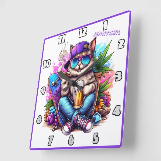 通りクールのパーティーシーンを楽しん鮮やかでいる猫 スクエア壁時計 (傾斜)