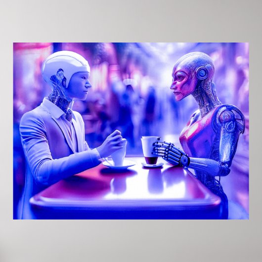 通りコーヒ食べー(AI)でカップルのの飲み物をサイボーグ ポスター (正面)