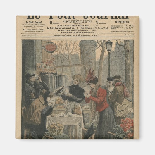 通りシーンのパリ朝食in野外 マグネット (正面)