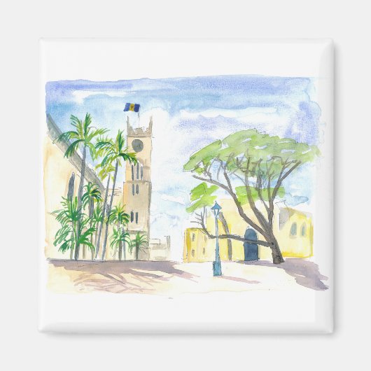 通りシーンinブリッジタウンバルバドス マグネット (正面)