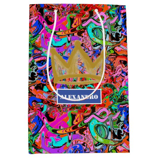 通りスタイル王冠と名前のグラフィティ ミディアムペーパーバッグ (正面)