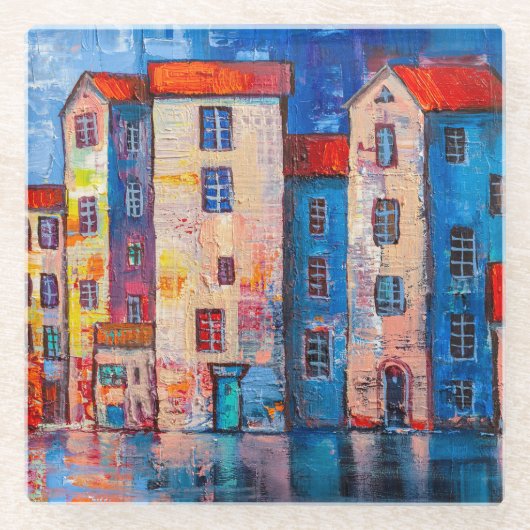 通りパノラカラフルノラマインプレシショニストアート ガラスコースター (正面)