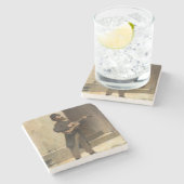 通りミュージシャンとギター(by Gerolamo Inuno) ストーンコースター (横)