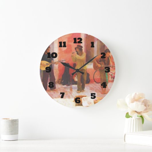 通りミュージシャンズ遊ギターのマンドリンとフルート ラージ壁時計 (ホーム)