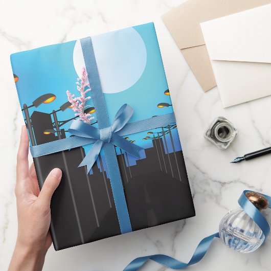 通りライトと月 ラッピングペーパー