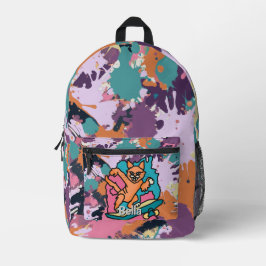 通りレトロキャットオンスケートボード | おもしろい プリントバックパック