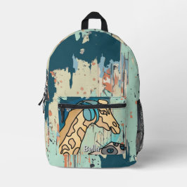 通りレトロキリンとヘッドフォン プリントバックパック