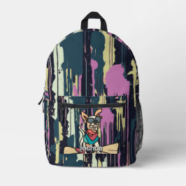 通りレトロドッグスケートボードにサングラス プリントバックパック