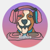 通りレトロドッグ付ヘッドフォン | おもしろい ラウンドシール (正面)