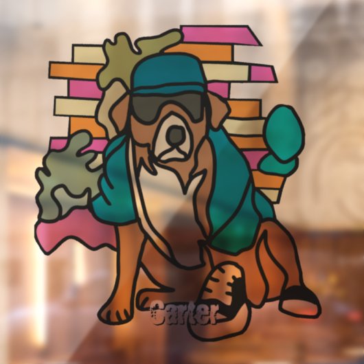 通りレトロドッグ、キャップとスニーカー | おもしろい ウィンドウサイン (シート2)