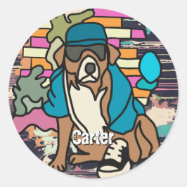 通りレトロドッグ、キャップとスニーカー | おもしろい ラウンドシール