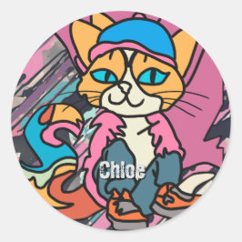 通りレトロネコ、キャップ、スニーカー| おもしろい ラウンドシール