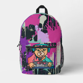 通りレトロ猫（ヘッドフォン付） | おもしろい プリントバックパック