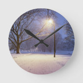 通り灯と雪の木 ラウンド壁時計 (正面)