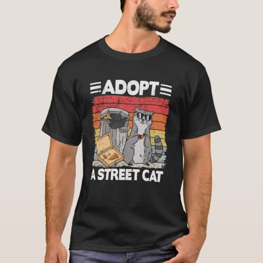 通り猫ごみ箱ごみパンダピザRを採用 Tシャツ (正面)