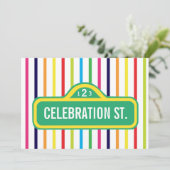 通り記号の原色虹のモダンパーティー 招待状 (スタンド正面)