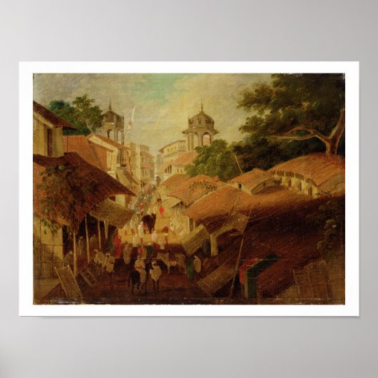通りin Patna, c.1825 (キャンバス上の油) ポスター (正面)