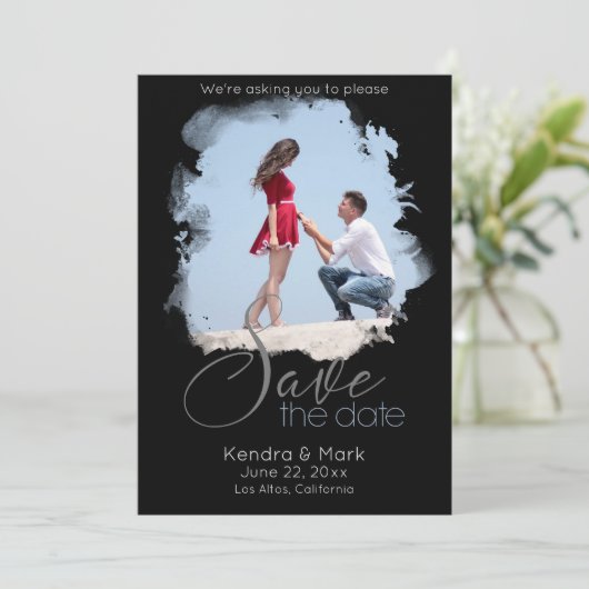 通常とは異なるブラシストロークのフォトウィンドウ日付を保存 招待状 (スタンド正面)