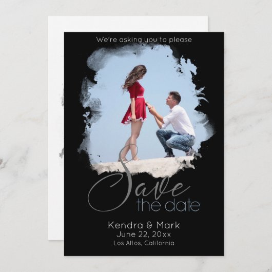 通常とは異なるブラシストロークのフォトウィンドウ日付を保存 招待状 (正面/裏面)