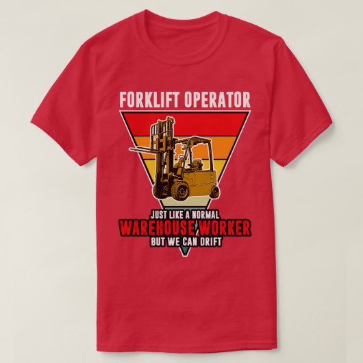 通常の倉庫のようにフォークリフトのオペレータ Tシャツ (デザイン正面)