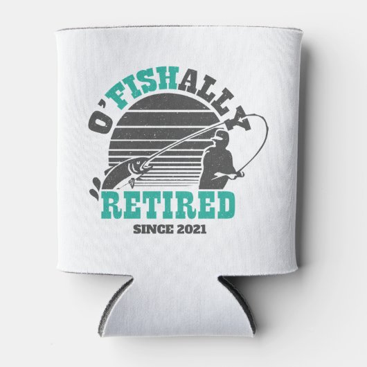 通常の退職した魚釣り退職ギフトティール（緑がかった色） 缶クーラー (正面)