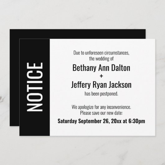 通知はっきりした、延期結婚の発表 招待状 (正面/裏面)