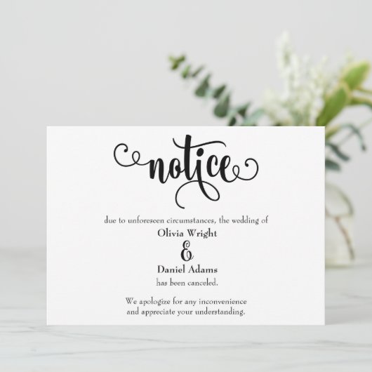 通知タイポグラフィ取り消結婚しの発表 招待状 (スタンド正面)