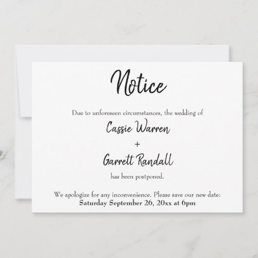 「通知」の発結婚表 招待状 (正面)