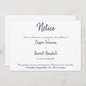 「通知」ネイビー・ホワイトが発結婚表 招待状 (正面/裏面)