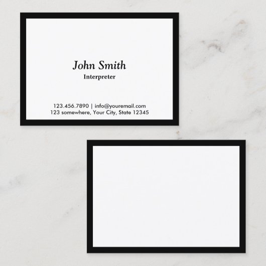 通訳のエレガントで黒いボーダー 名刺 (正面/裏面)