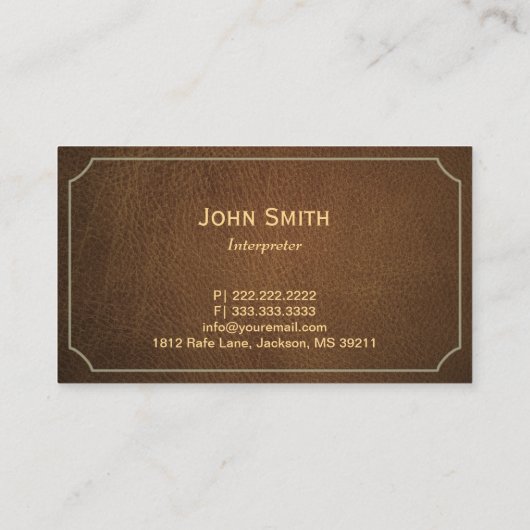 通訳のクラシックによって組み立てられるスタイリッシュな革 名刺 (裏面)