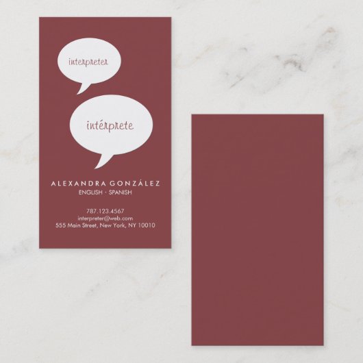 通訳カスタムな色のスピーチの泡 名刺 (正面/裏面)