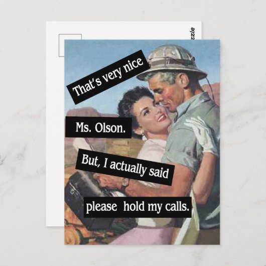 通話を保留するヴィンテージ おもしろい ポストカード (正面/裏面)