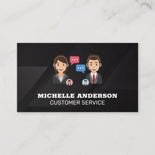 通話サービス | ヘッドセットトーク中の人々 名刺 (正面)