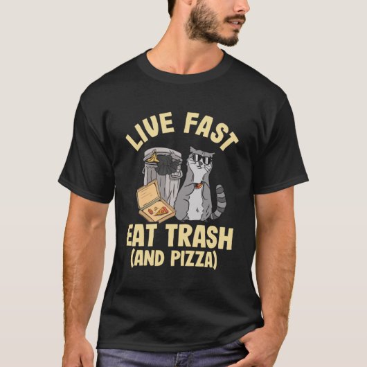 速いゴミ食べとピザのタヌキを生きる Tシャツ (正面)