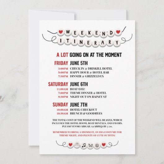 速いバチェロレッテ時代の旅程 招待状 (裏面)