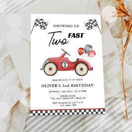 速いレーシングカーの少年たち 2歳の誕生日 招待状