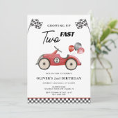速いレーシングカーの少年たち 2歳の誕生日 招待状 (スタンド正面)