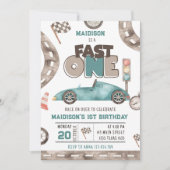 速いレースカー少年1歳誕生日 招待状 (正面)